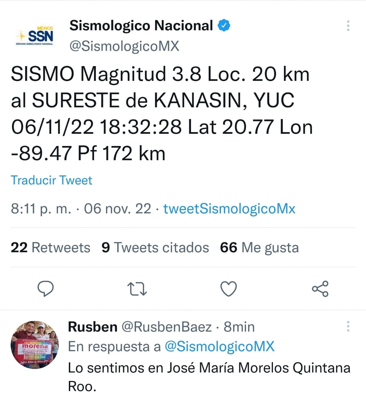 Percibe Zona Maya del estado sismo de 3.8 grados registrado en Yucatán