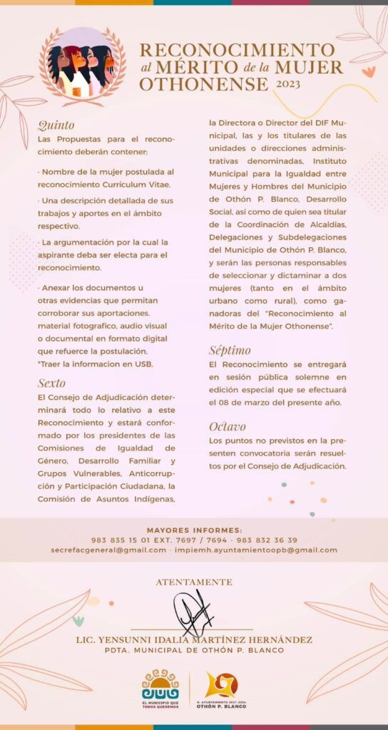 IMPIEMH lanza convocatoria para el reconocimiento a la mujer othonense