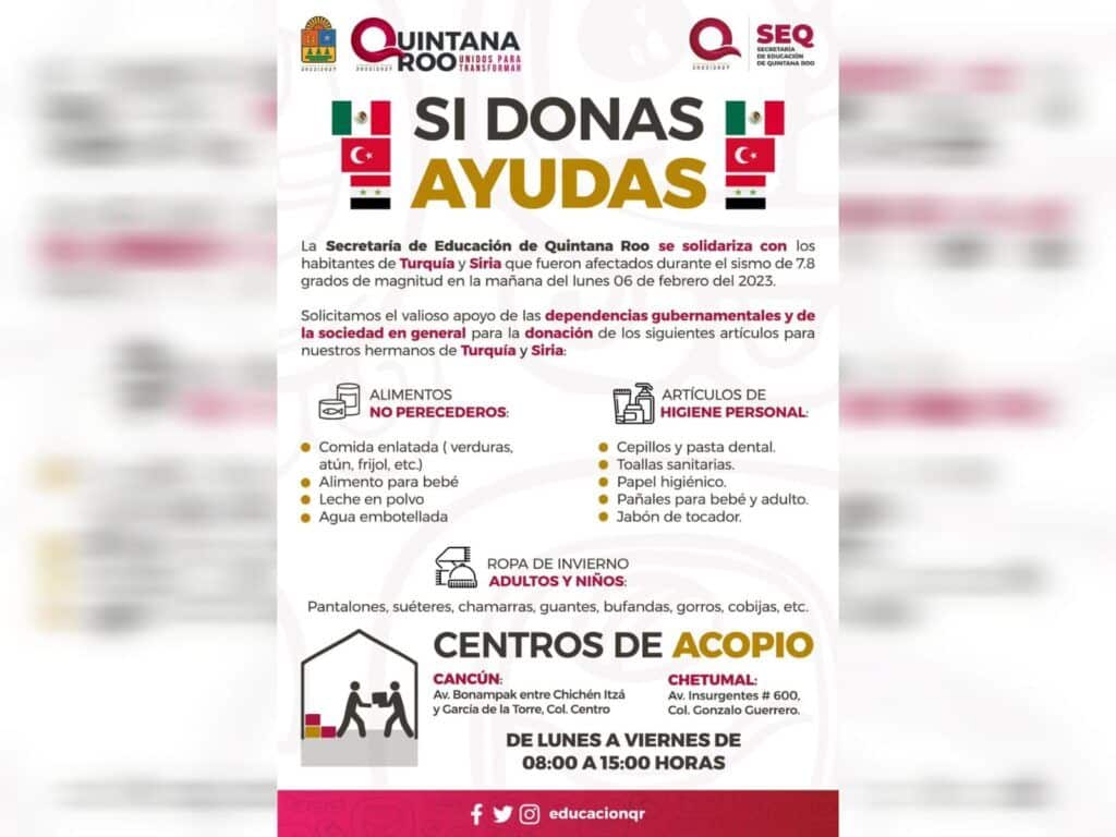 Abre SEQ Centros de Acopio en sus oficinas de Cancún y Chetumal