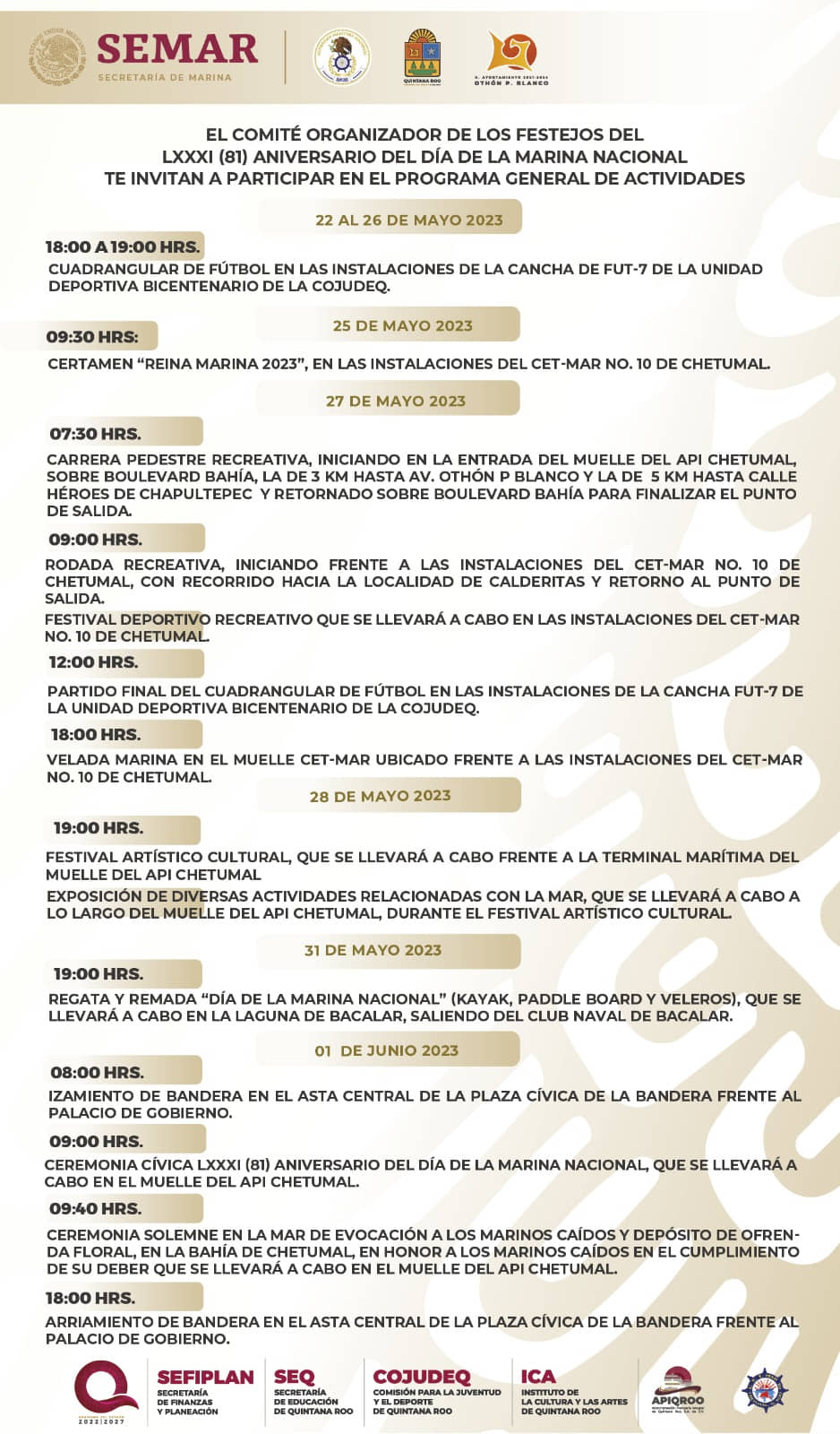Organizan actividades deportivas y culturales por el Día de la Marina Nacional