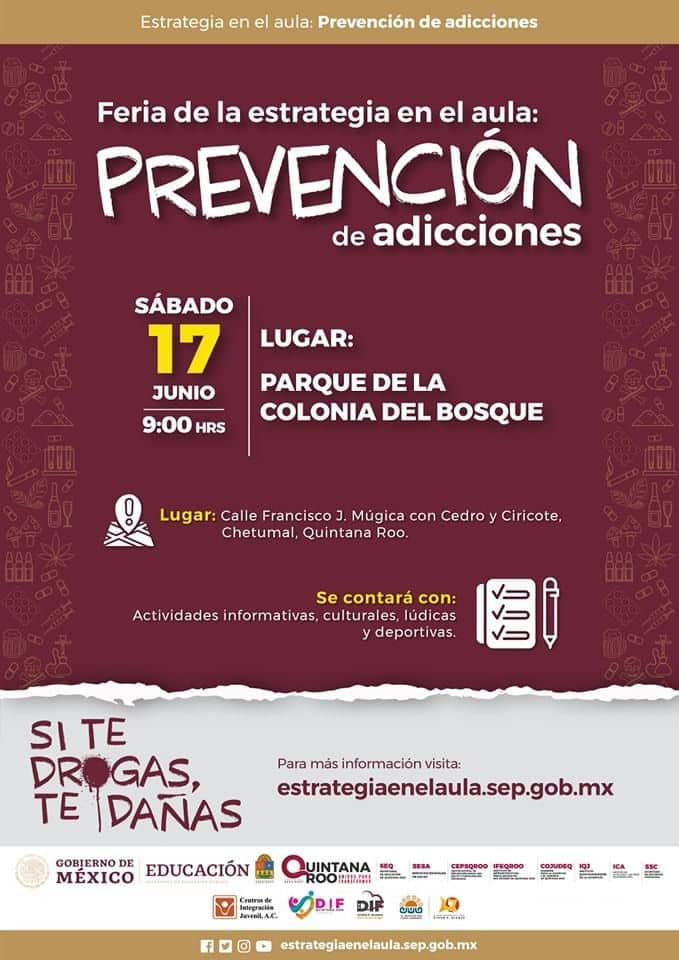 SEQ invita a la Feria de la Estrategia en el Aula “Si te Drogas te Dañas”