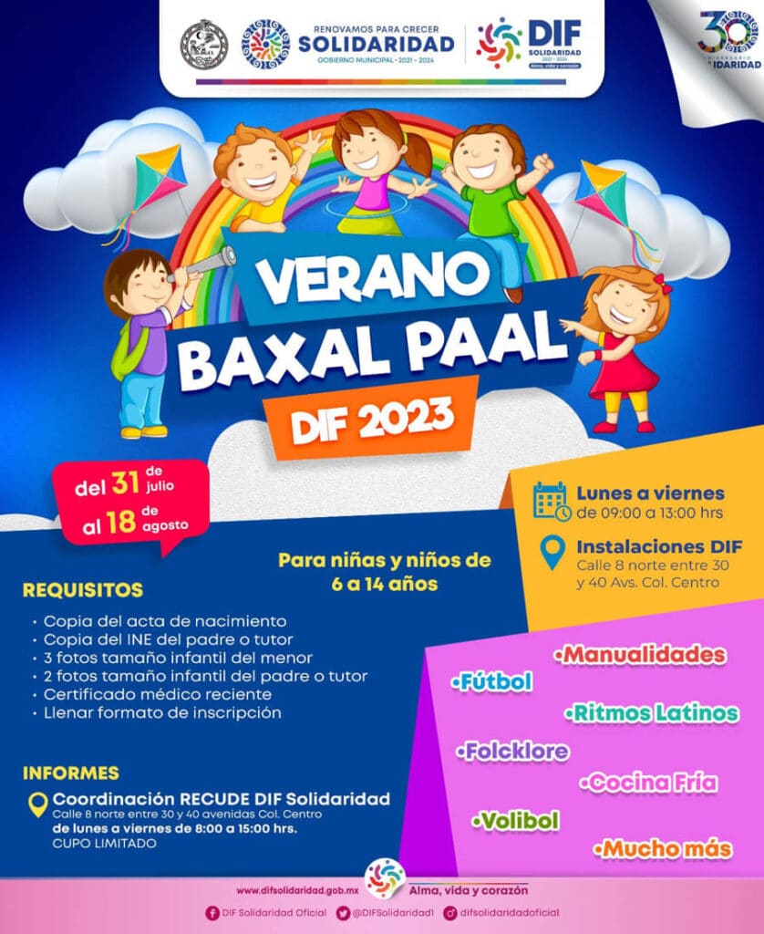 Invita DIF Solidaridad al Verano Baxal Paal 2023