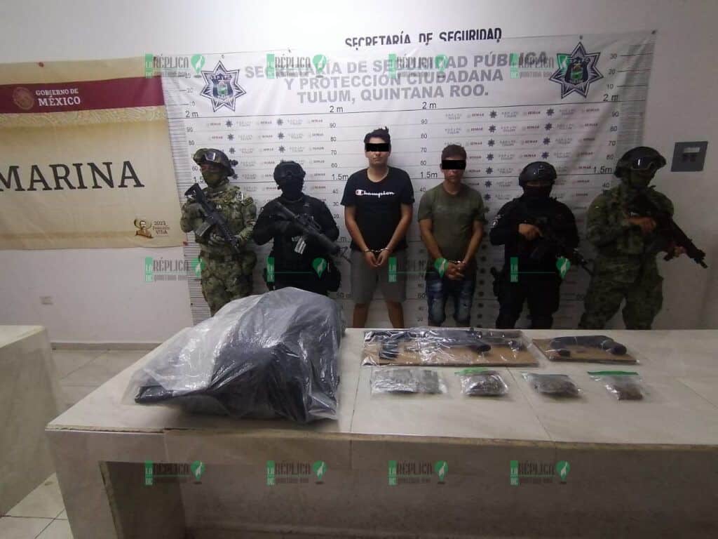 Detienen a masculinos con droga y armas en Tulum