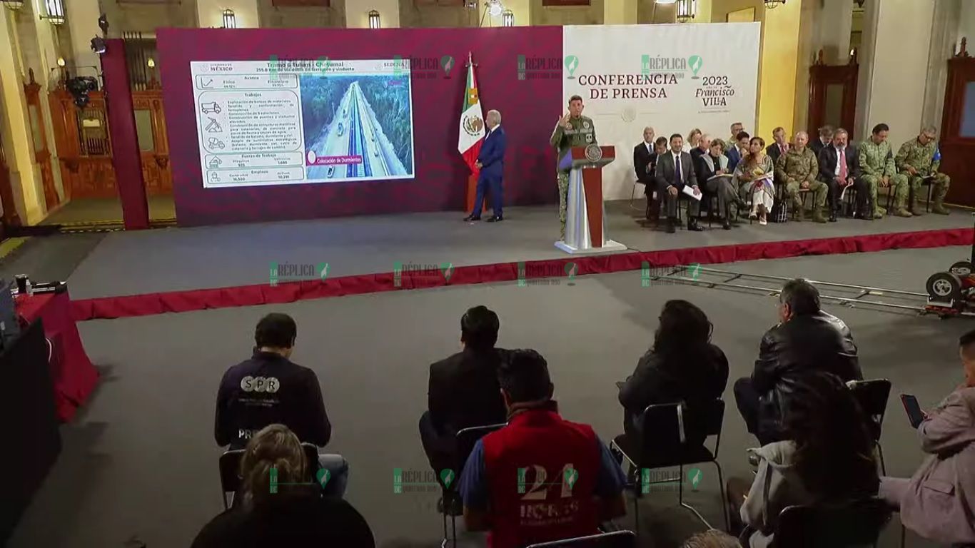 Ciudad de México, 18 de septiembre de 2023.- Tren Maya avanza conforme a lo planeado, para inaugurarse en diciembre, asegura Sedena.