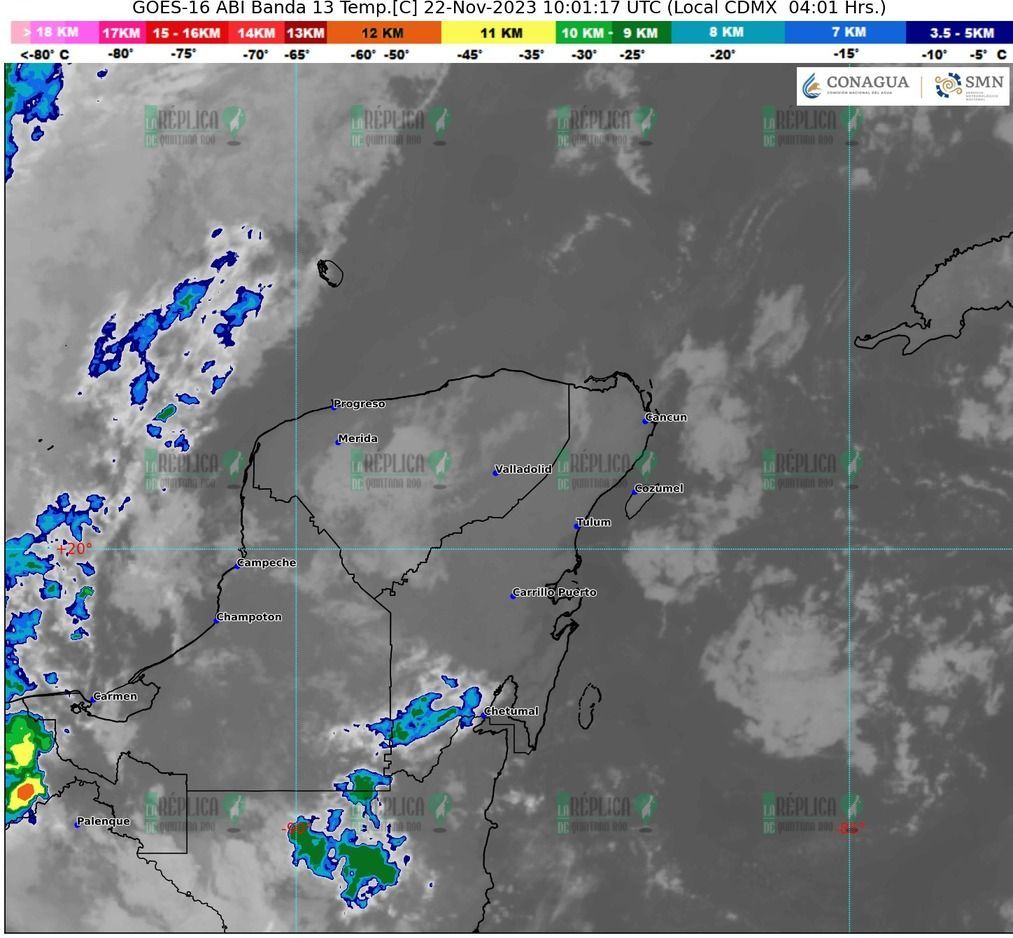 Intervalos de chubascos para Quintana Roo