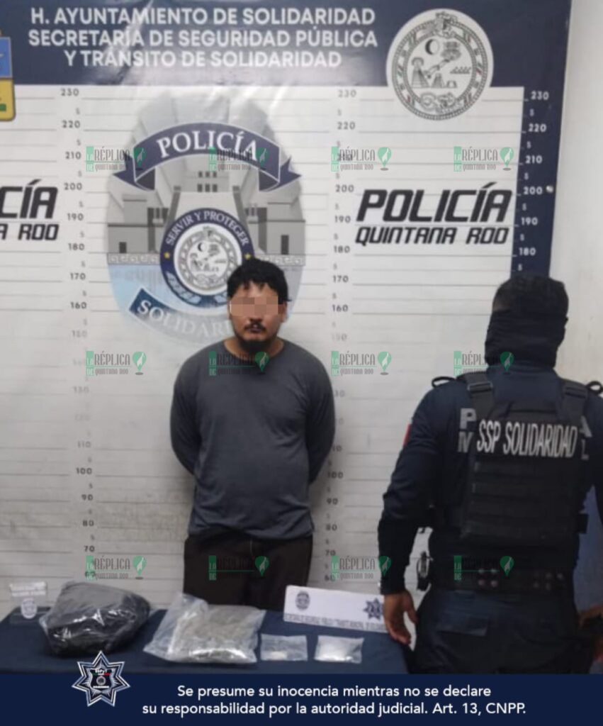 Policía municipal detiene a cuatro y asegura narcóticos en Solidaridad