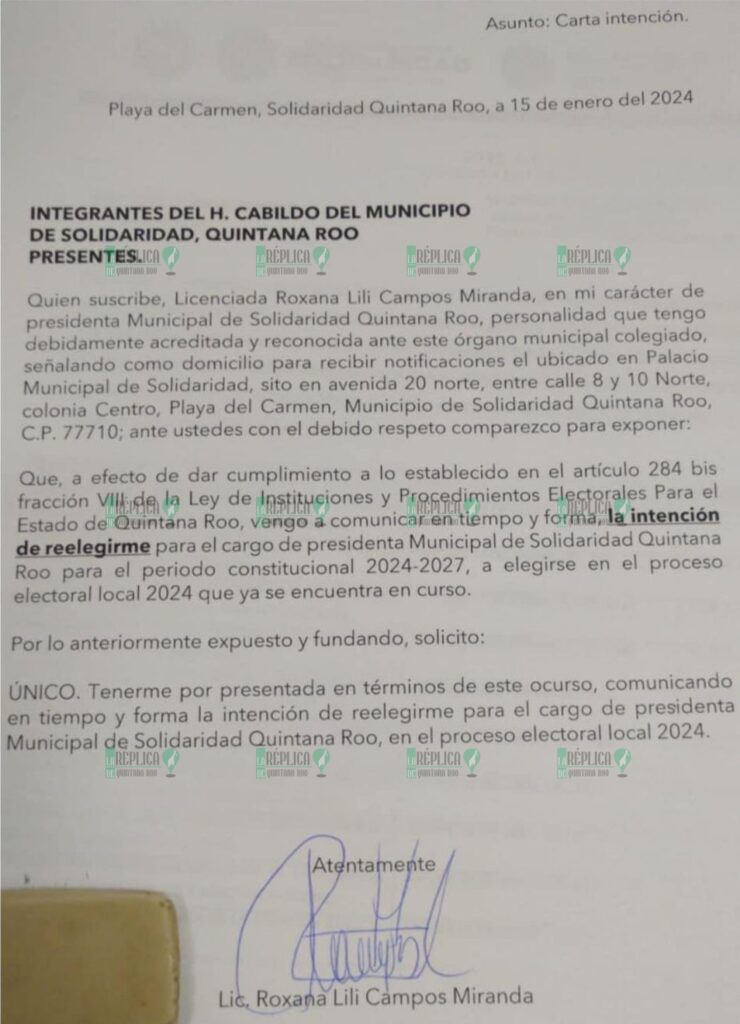 Confirma Lili Campos intención de reelegirse como presidente municipal de Solidaridad