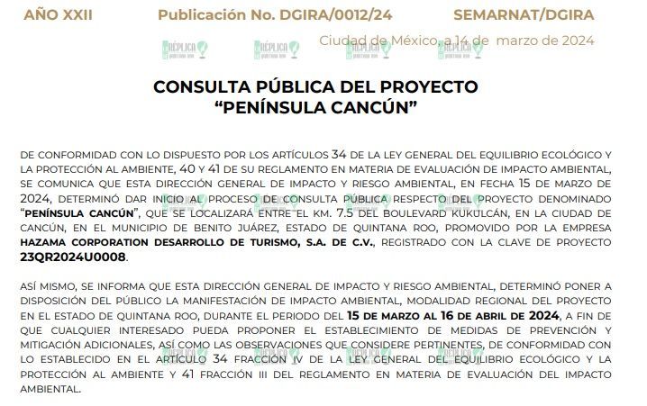 Proyecto ‘Península Cancún’ ya tiene respuesta de Semarnat, pese a seguir la consulta pública