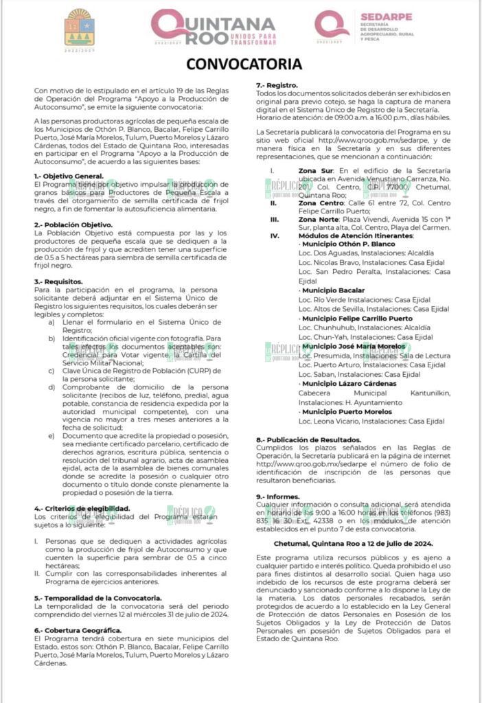 Gobierno del Estado abre convocatoria del programa de “Apoyo a la Producción de Autoconsumo”: SEDARPE