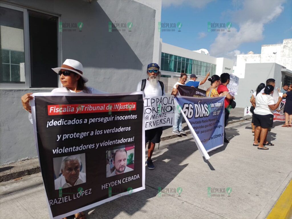 Se manifiestan frente a los Juzgados Penales Orales de Cancún, para exigir liberación de Emiliano Ramos