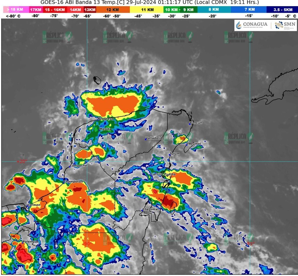 Probabilidad de chubascos en Quintana Roo