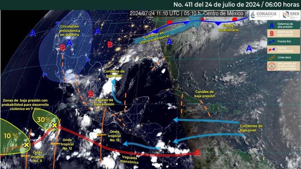 Foto: X@conagua_clima/ Sistemas Meteorológicos Actuales