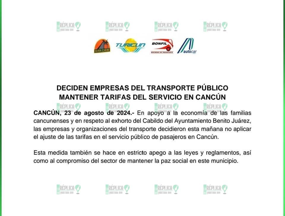 Anuncian empresas de transporte público que mantendrán tarifas en Cancún