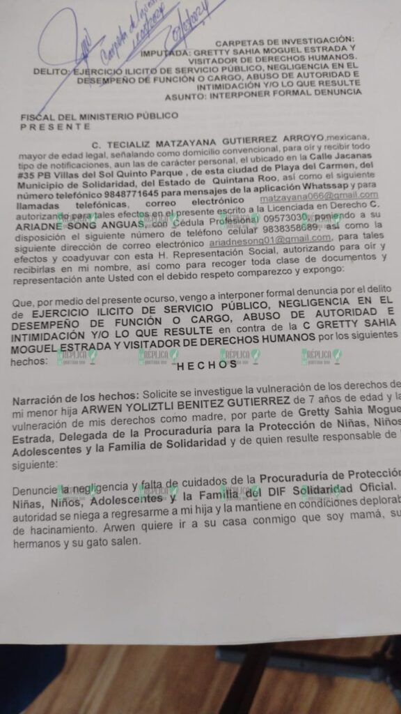 Piden judicializar denuncia contra delegada del DIF en Solidaridad y visitador de CNDH por actos de negligencia