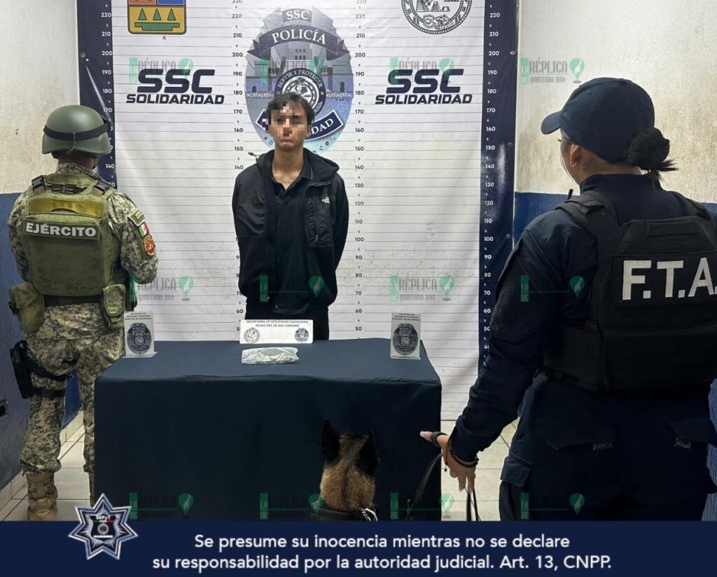 Policía Municipal de Solidaridad asegura a un joven en posesión de posibles narcóticos durante operativo "Sellamiento"