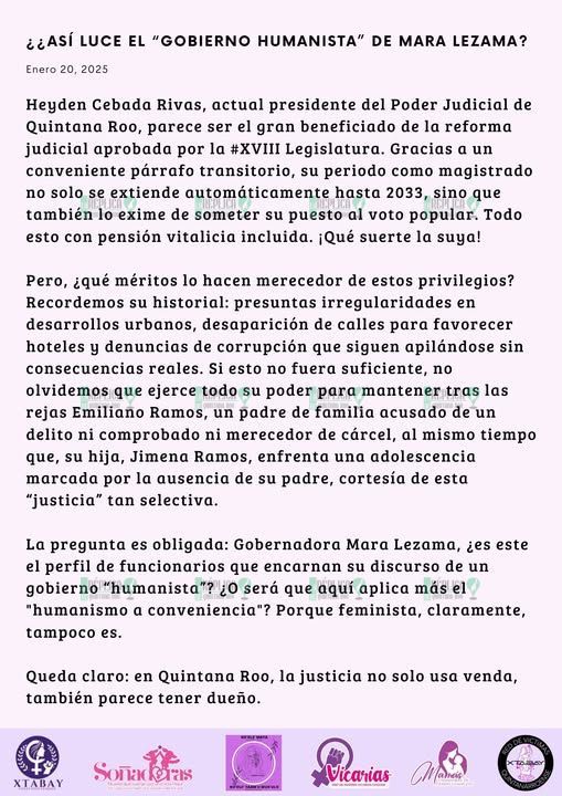 Critican feministas ‘blindaje’ de Heyden Cebada ante elecciones en Poder Judicial