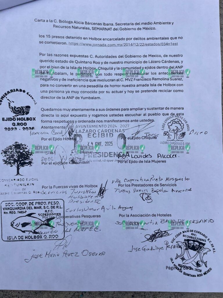 Juntan firmas en Holbox en contra de posible nombramiento en Conanp