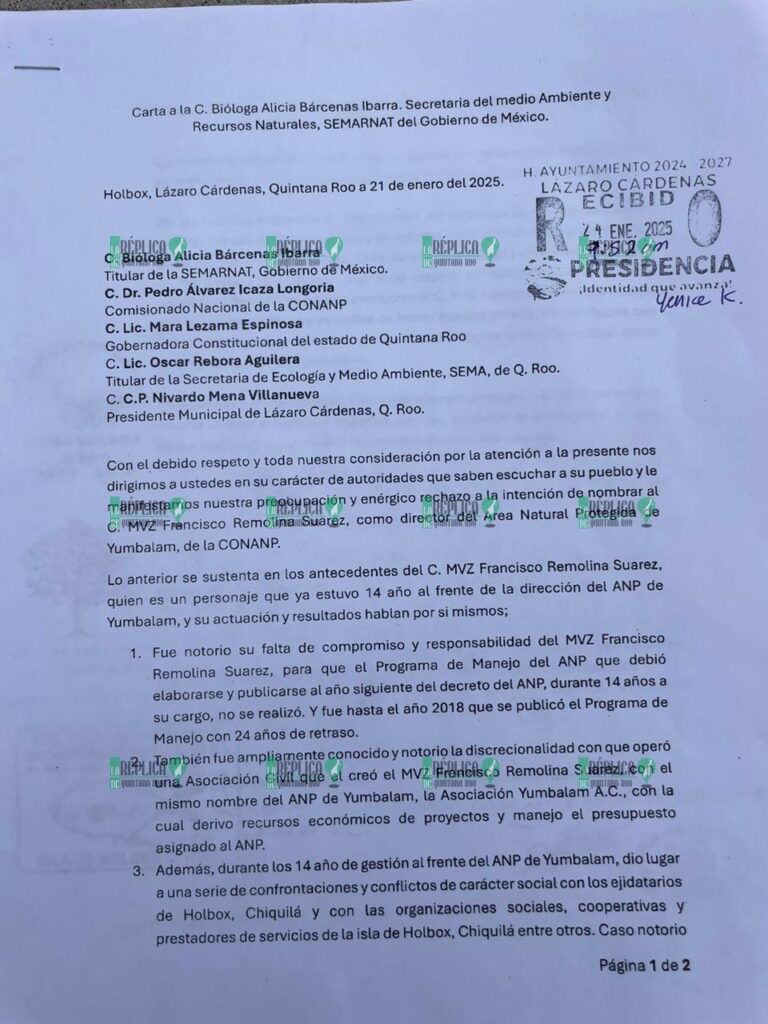 Juntan firmas en Holbox en contra de posible nombramiento en Conanp